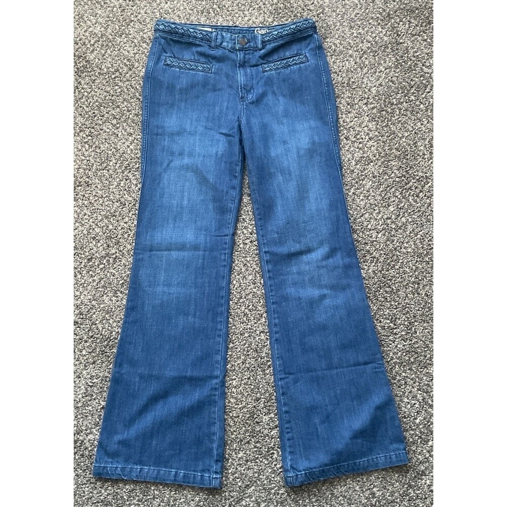 Y2K‎ Gap women's original flare Med Dark Wash Jeans With Braided Design. SZ 6